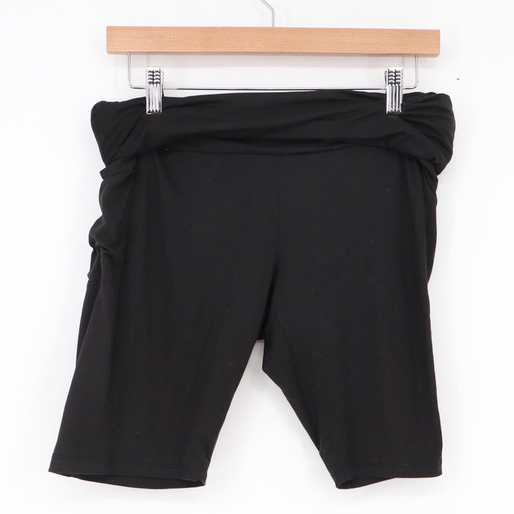 Black High Waisted Biker Shorts with Pockets Fold Over Waist Size Large