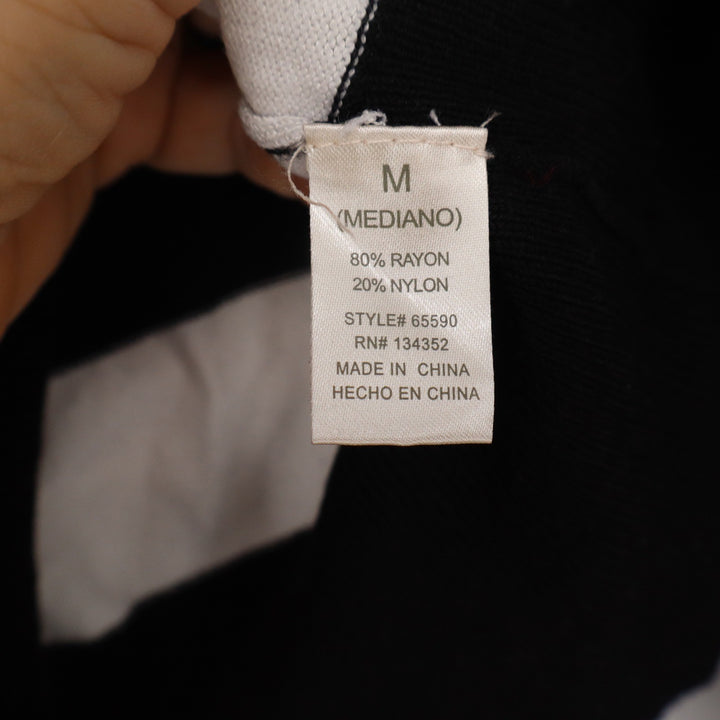 Ambiance Mens Black White Striped V-Neck Sweater Button Cuff Rayon Blend M