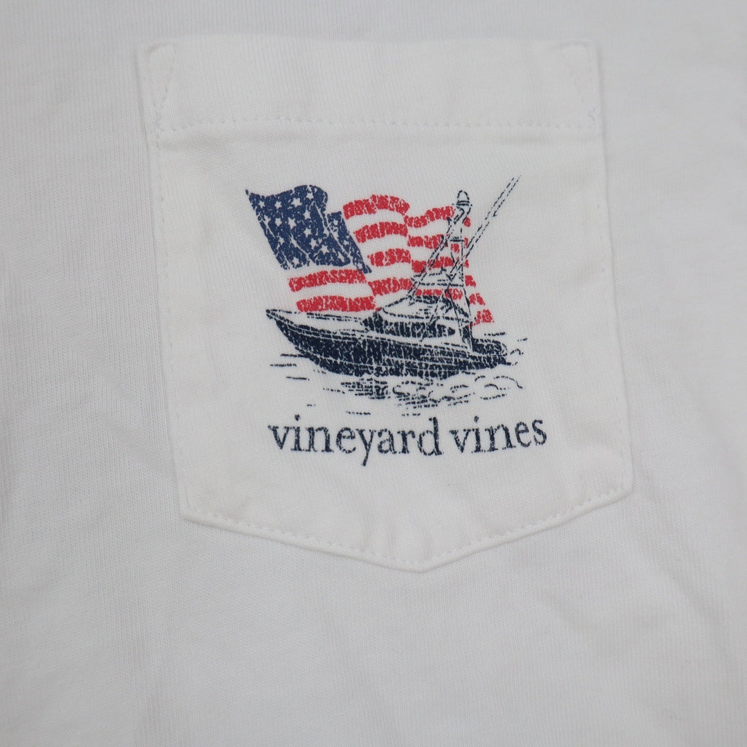 Vineyard Vines Boys White American Flag Boat Pocket T-Shirt Size M 12-14