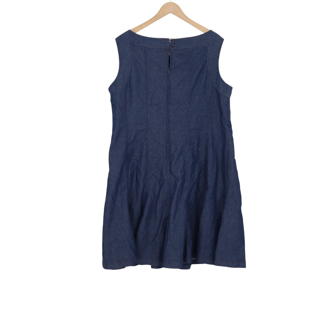 Sharagano Woman Dark Wash Denim Fit & Flare Sleeveless Dress 18W Blue Scoop Neck