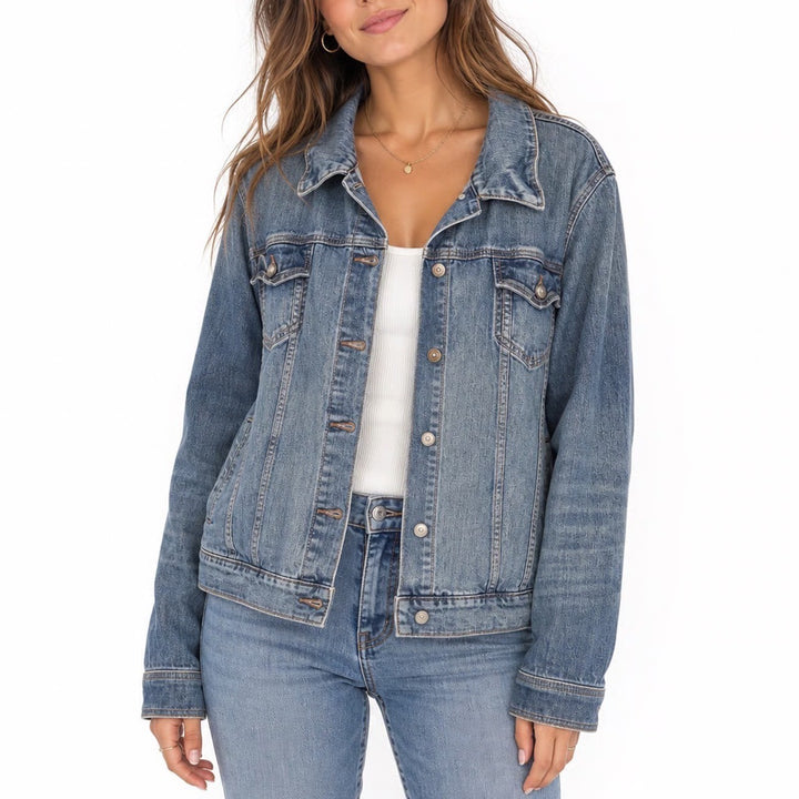 Torrid Womens Blue Denim Trucker Jacket Medium Wash Stretch Plus Size 1