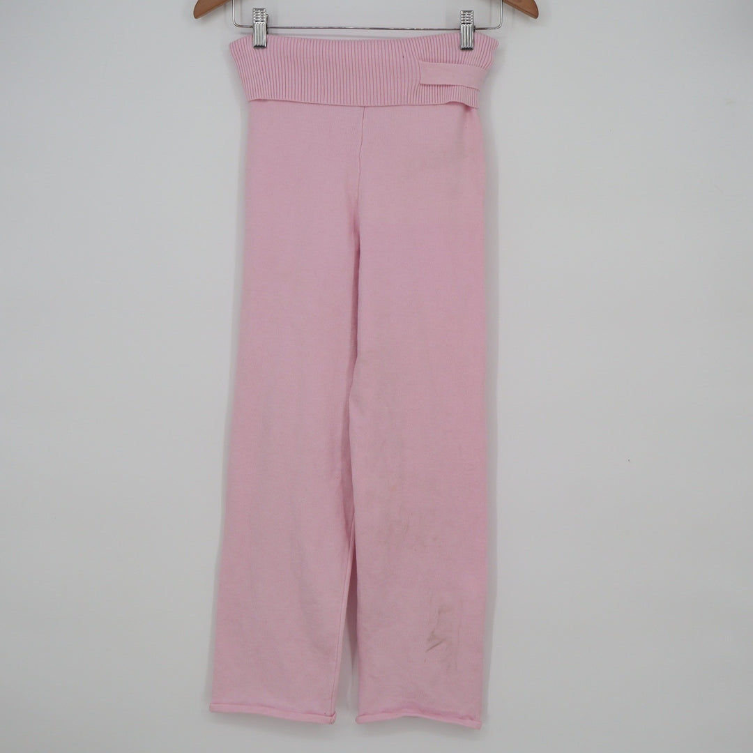 Pink Knit Lounge Pants Ribbed Buckle Waist Straight Leg Y2K Coquette Small