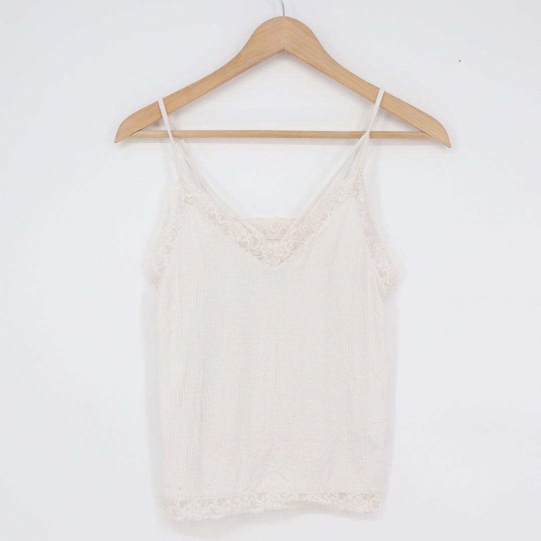 American Eagle Soft Sexy Rib Lace Trim Camisole Cream White XS