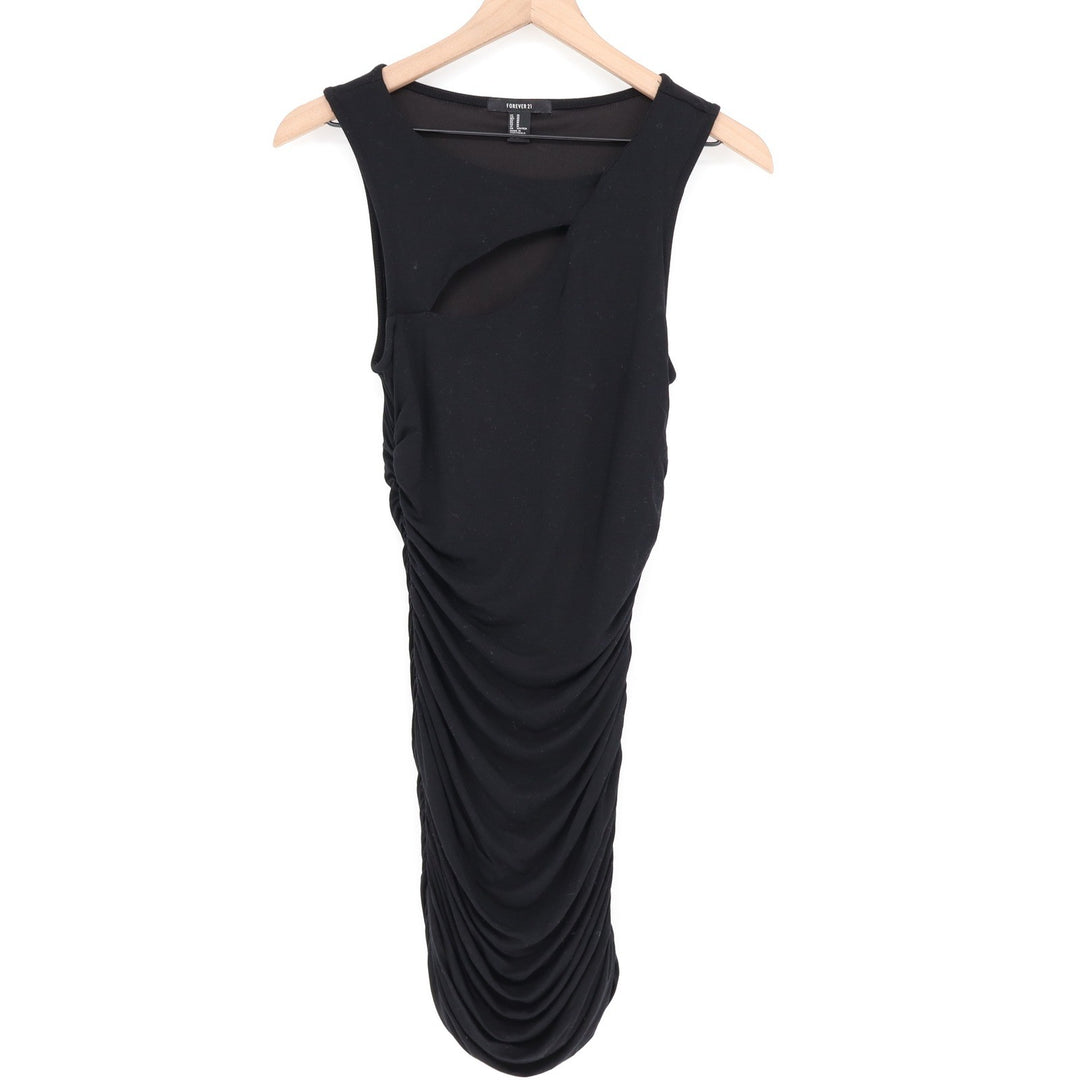 Forever 21 Black Ruched Bodycon Dress Chest Cutout Sleeveless Medium