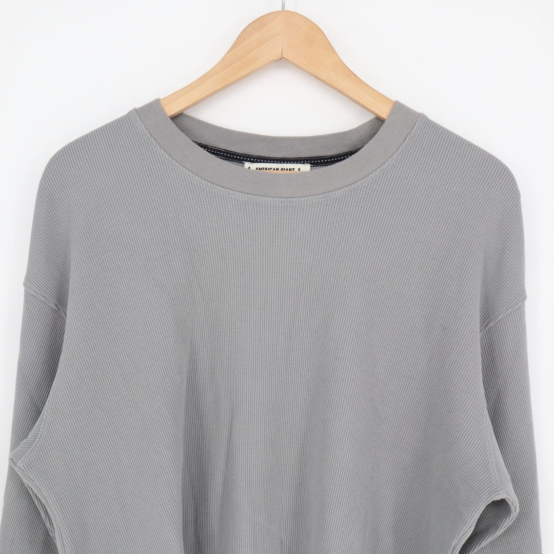 American Giant Thermal Crew T-Shirt Womens L Sharkskin Waffle Knit Curved Hem