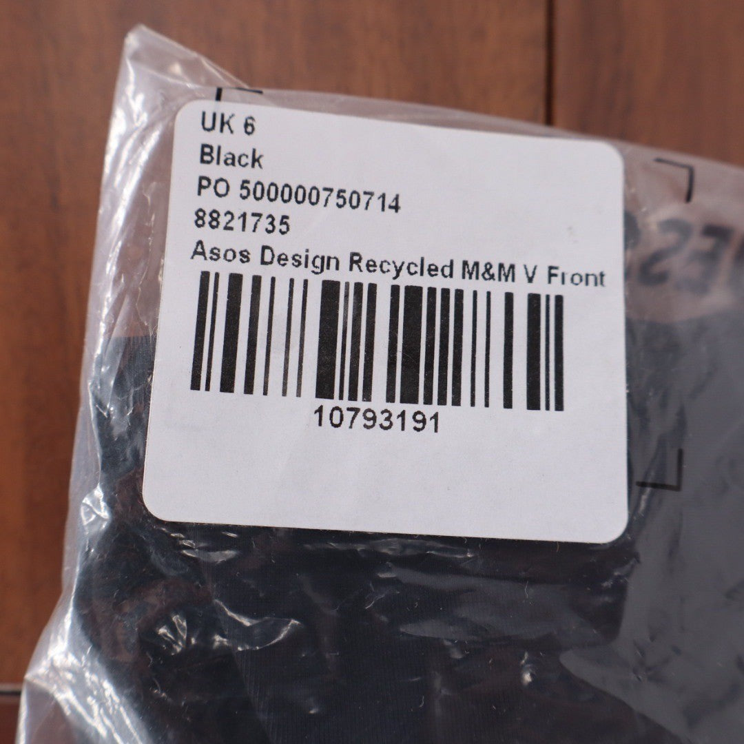 ASOS DESIGN Recycled M&M V Front Black Thong Bikini Bottoms Size US 2