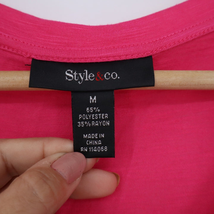 Style & Co Womens Hot Pink Faux Layered V-Neck Pocket T-Shirt Size M
