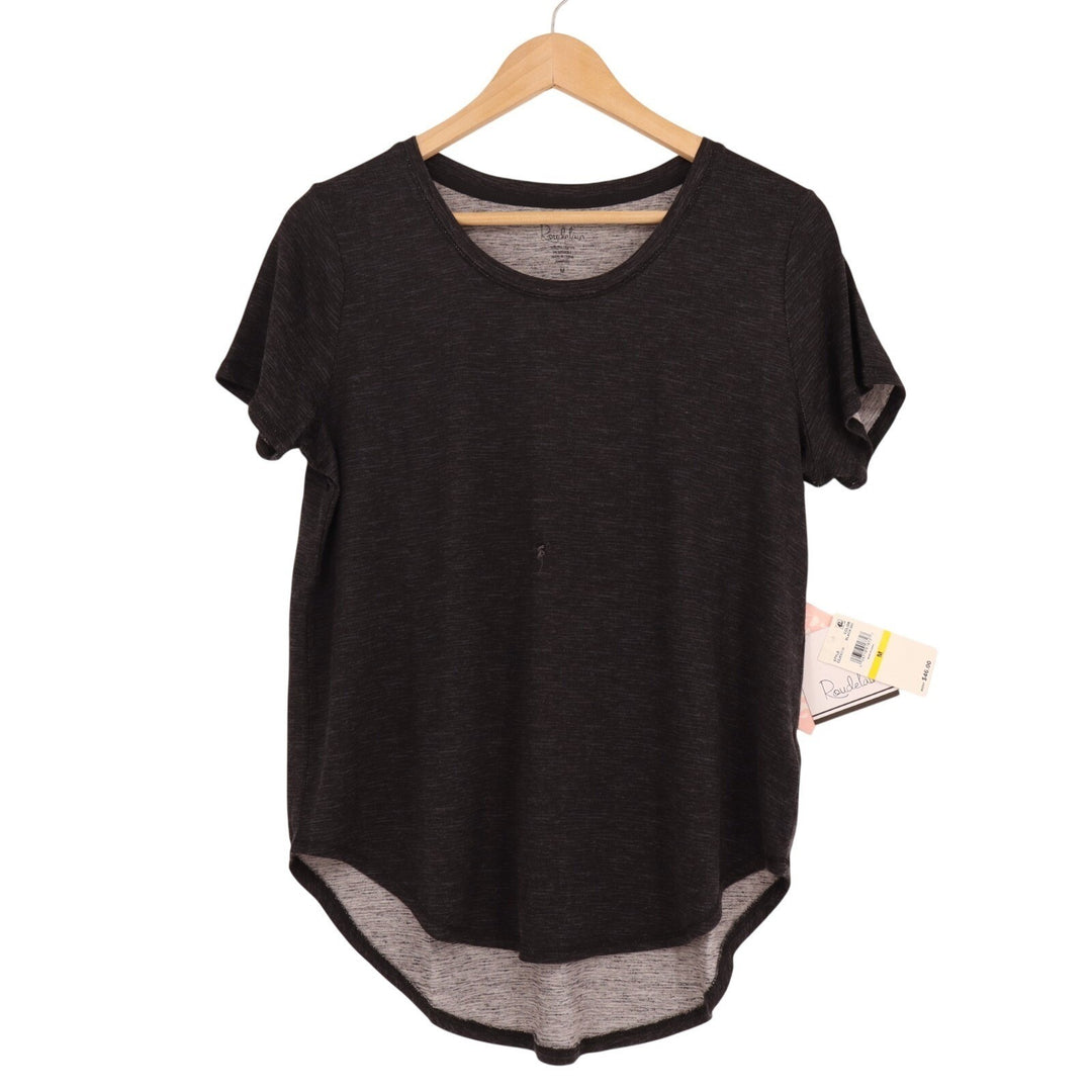 Roudelain Shirt Pajama Top Womens Medium Black Space Dye Scoop Neck Short Sleeve