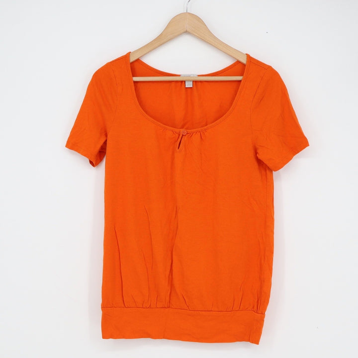 Old Navy Womens Scoop Neck Keyhole Short Sleeve Banded Hem T-Shirt Orange Small