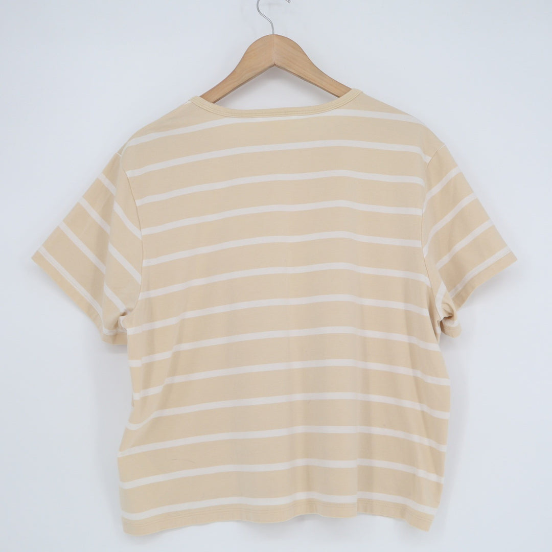 Athleta Womens XL Tan White Striped Short Sleeve Crewneck T-Shirt Relaxed Fit