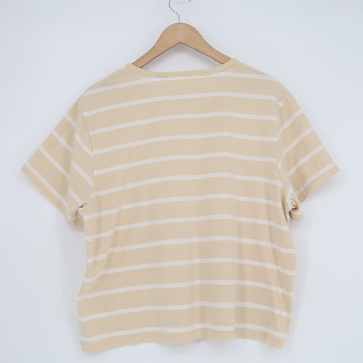Athleta Womens XL Tan White Striped Short Sleeve Crewneck T-Shirt Relaxed Fit