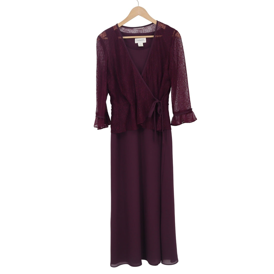 Chadwick's Maxi Dress Womens 10 2-Piece Lace Wrap Set Plum Formal Excellent