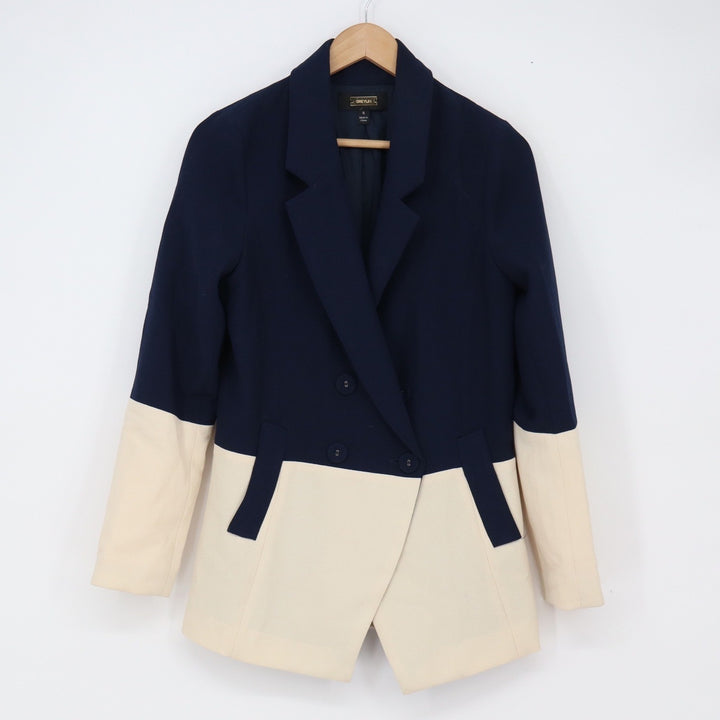 Greylin Blazer Womens S Navy Cream Color block Double Breasted Good