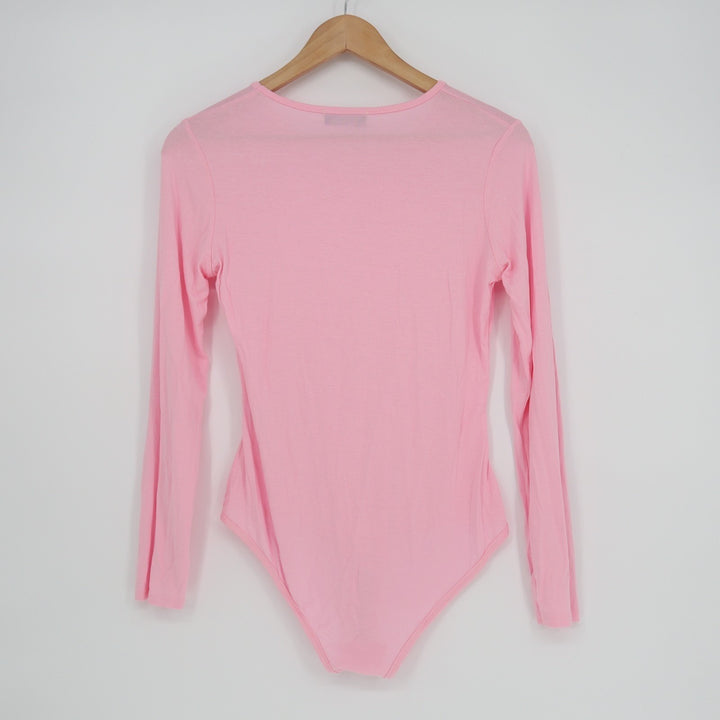 PrettyLittleThing T-Shirt Bodysuit Womens 6 Pink Stretch Long Sleeve Crew Neck
