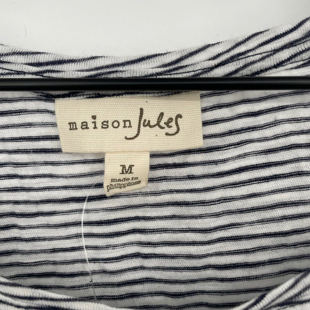 Maison Jules Striped Tank Top Lace Trim Navy White Size Medium