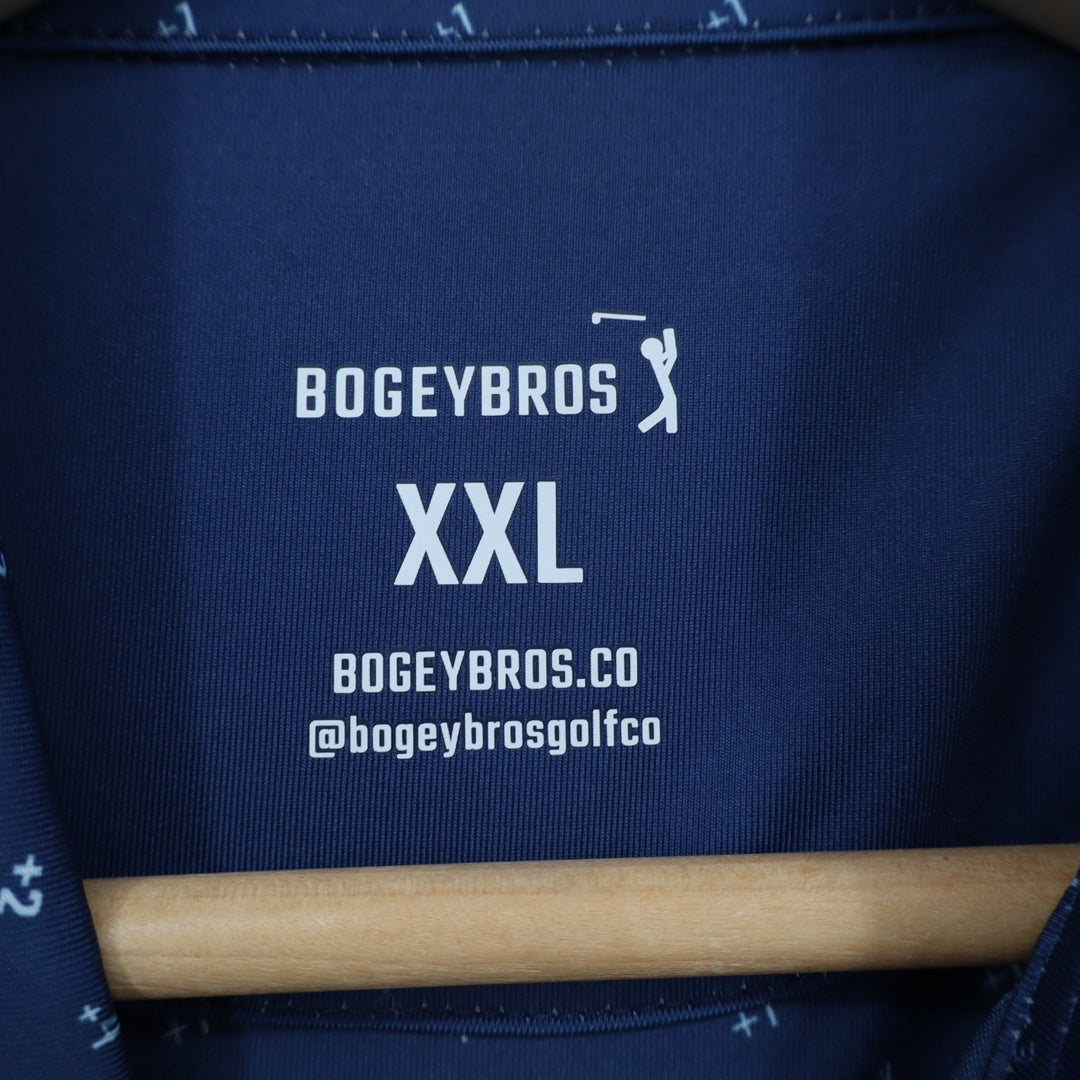 Bogeybros Polo Shirt Men 2XL Blue Printed Short Sleeve Spread Collar Golf Tennis