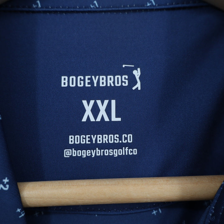 Bogeybros Polo Shirt Men 2XL Blue Printed Short Sleeve Spread Collar Golf Tennis