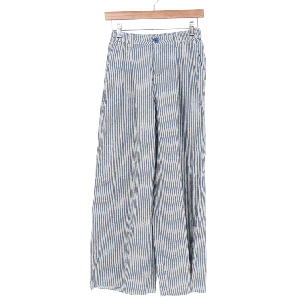 Aerie Daybreak Pants Womens XS Blue White Striped Cotton High Waisted Pleated