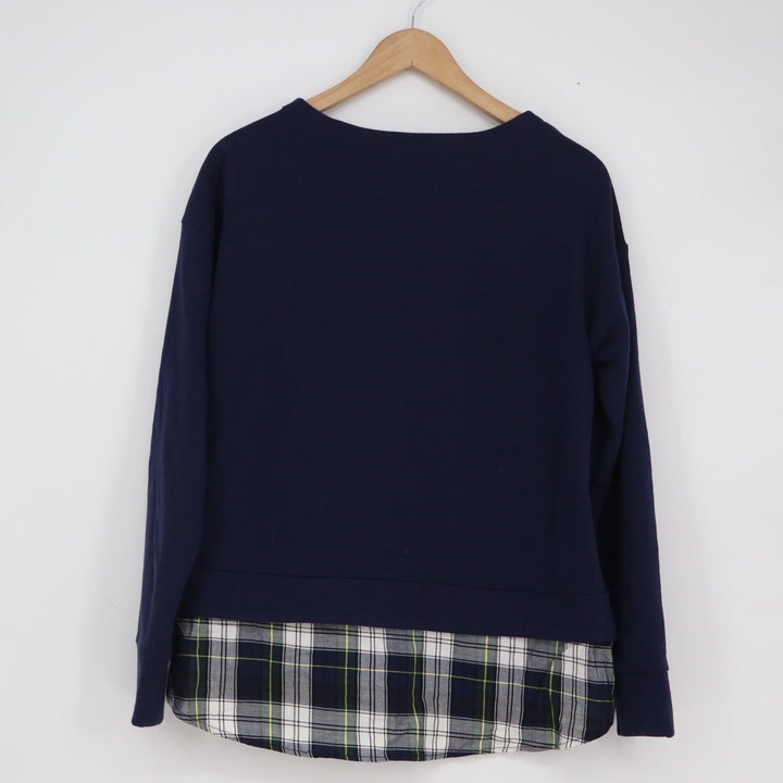 Izod Womens Navy Blue Plaid Layered Look Side Tie Sweatshirt Size M