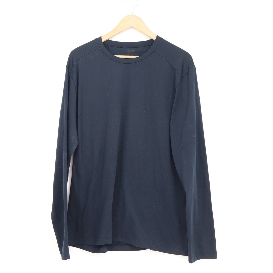 Uniqlo AIRism Mens Long Sleeve Crewneck T-Shirt Navy Blue Large