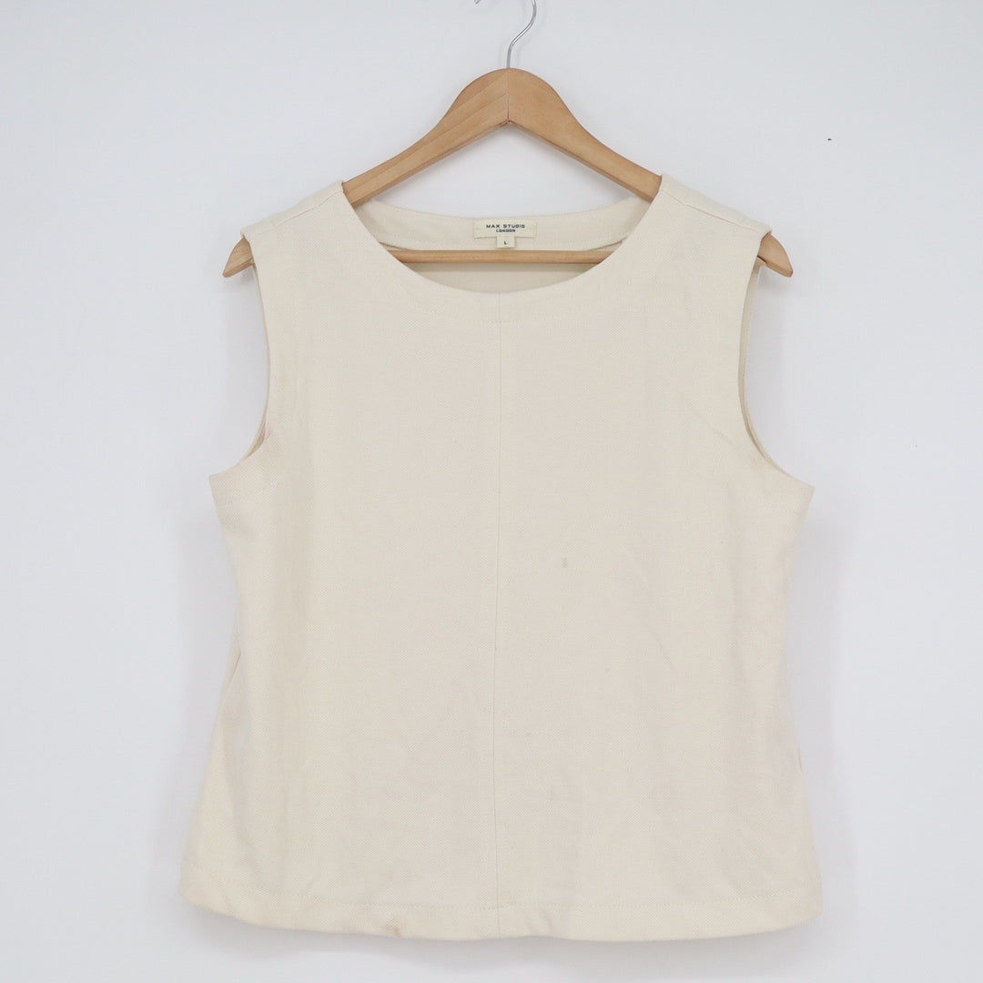 Max Studio London Cream Textured Twill Sleeveless Shell Top Large
