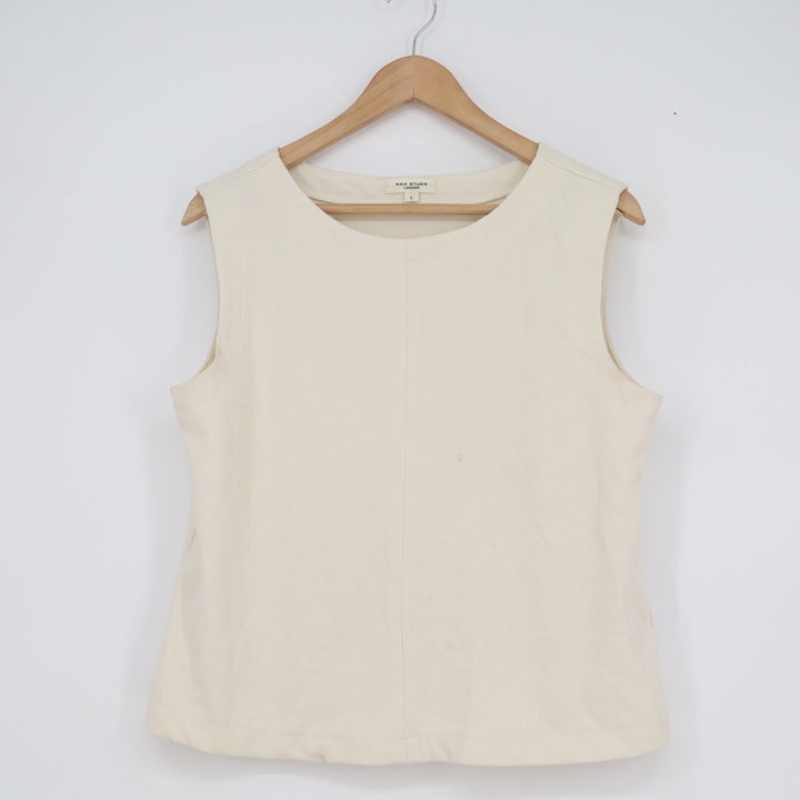 Max Studio London Cream Textured Twill Sleeveless Shell Top Large