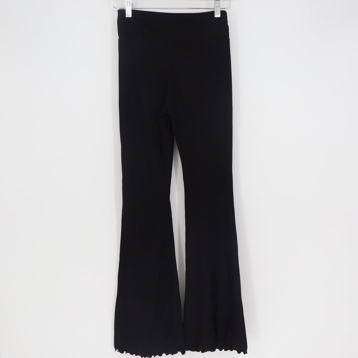 No Boundaries Black Ribbed Flare Pants Lettuce Edge Hem Size M 8-10 High Rise