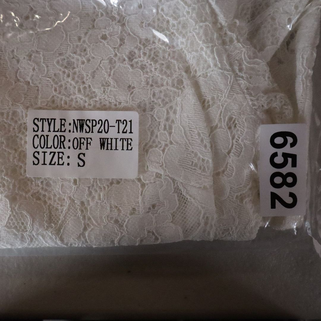 Naked Wardrobe Off White Floral Lace Ruffle Sleeve Crop Top NWSP20-T21 Small