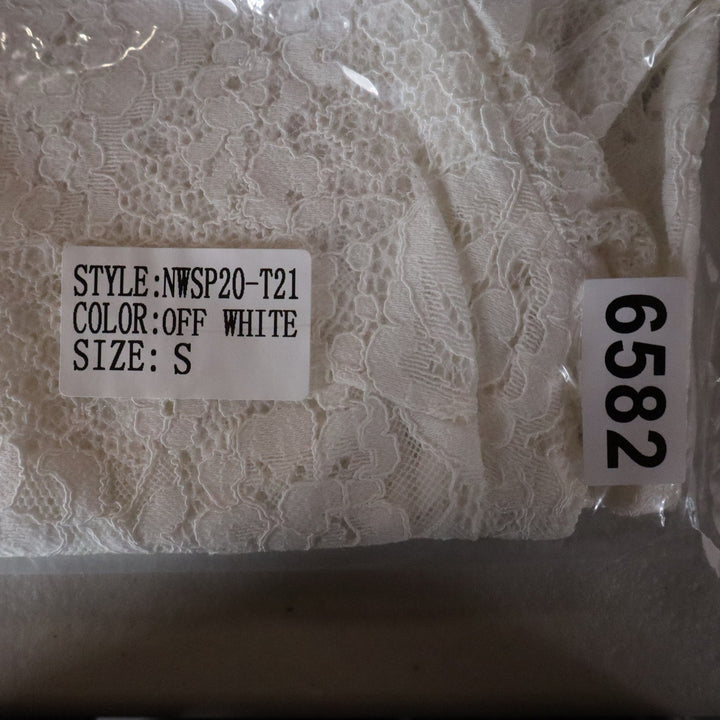 Naked Wardrobe Off White Floral Lace Ruffle Sleeve Crop Top NWSP20-T21 Small