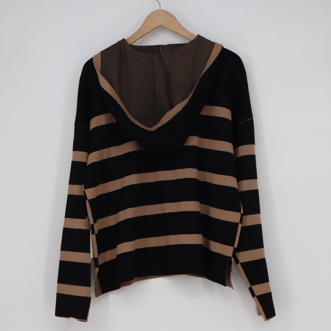 Cyrus Womens Striped Hooded Sweater Brown Black Rayon Blend Size L