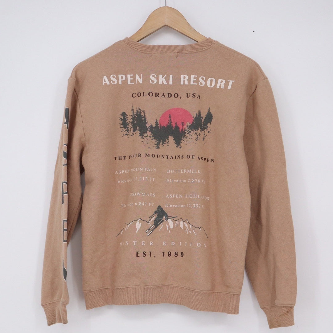 Social Scene Aspen Ski Resort Winter Edition Graphic Sweatshirt Tan XS