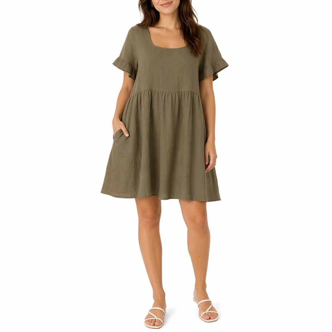 Shein Curve Mini Dress Womens 2XL Olive Green Textured Ruffle Sleeve Pleated