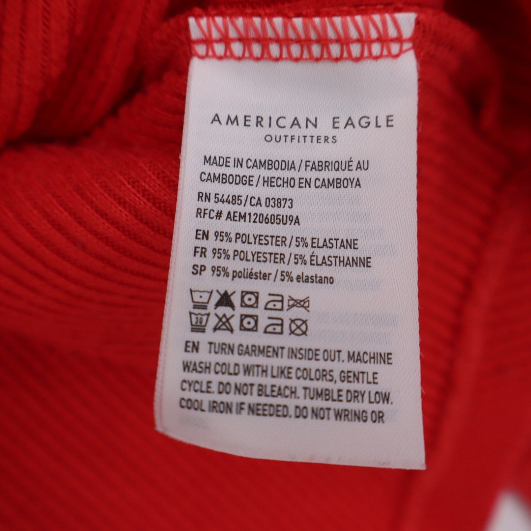 American Eagle Red Ribbed Raglan Long Sleeve Crew Neck Top XS