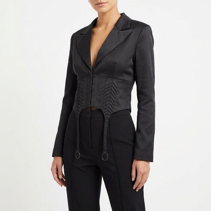 Naked Wardrobe Black Cropped Garter Corset Blazer Small