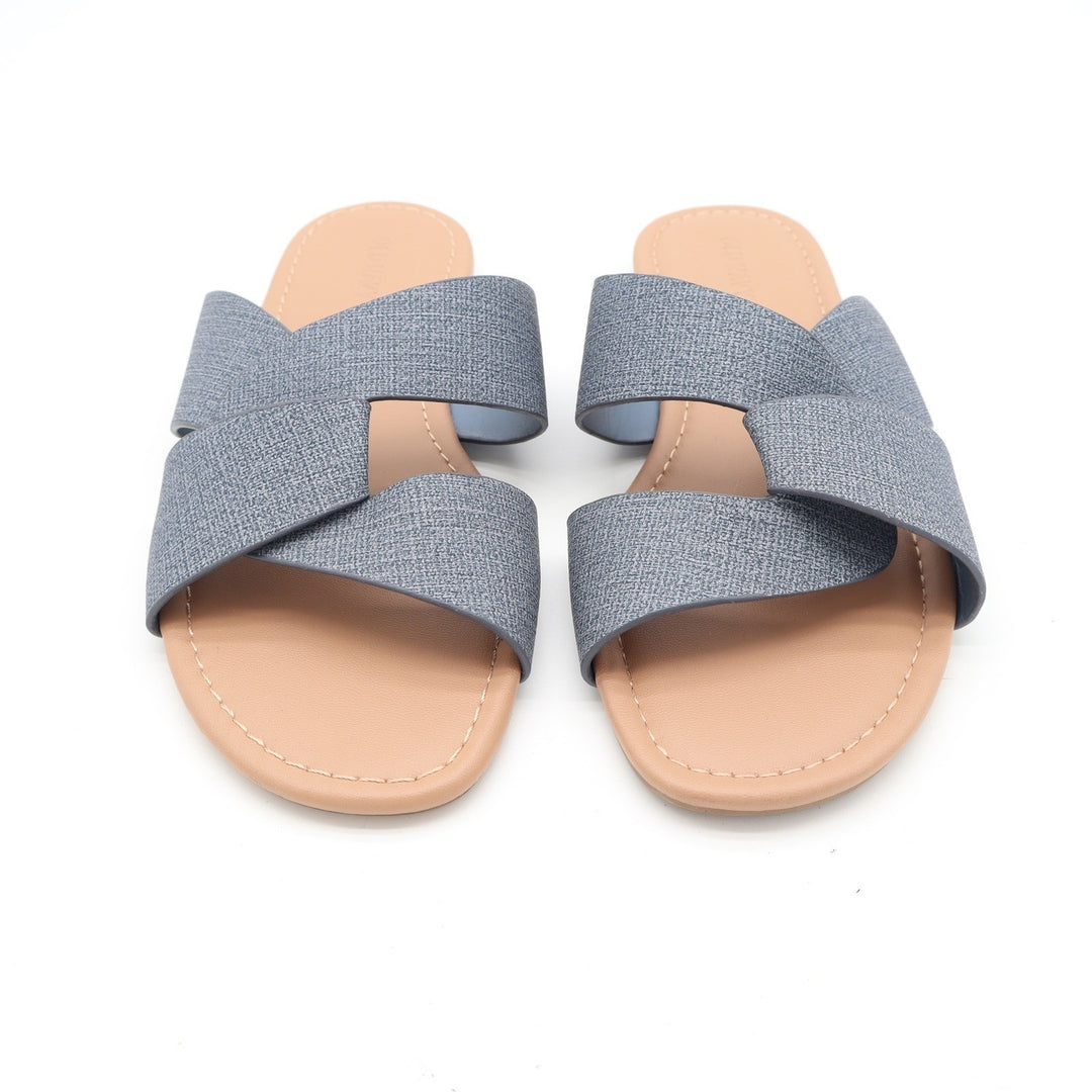 Old Navy HTTP Flat Link Chambray Blue Crisscross Slide Sandals Mens 8.5