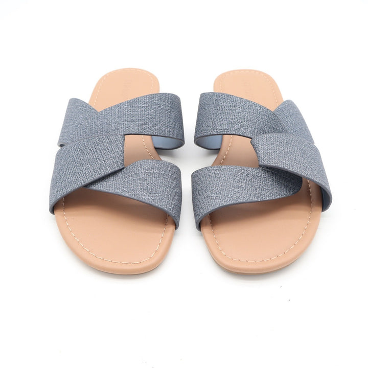 Old Navy HTTP Flat Link Chambray Blue Crisscross Slide Sandals Mens 8.5