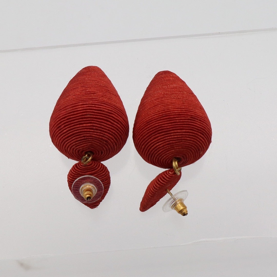 Red Thread Wrapped Drop Earrings Statement Geometric Teardrop Post Back