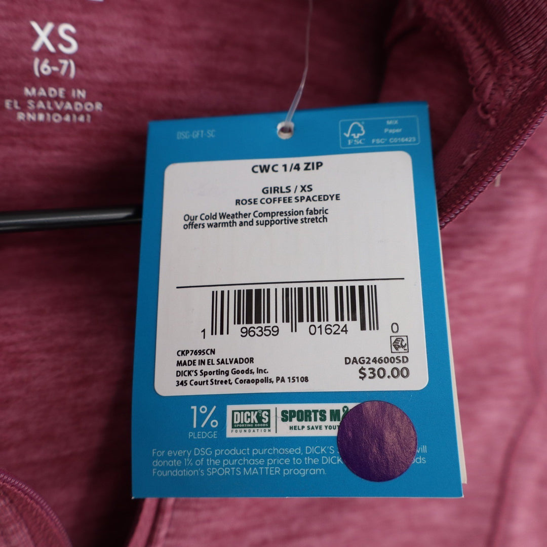 DSG Girls XS 6-7 Rose Coffee Spacedye CWC 1/4 Zip Cold Weather Compression Top