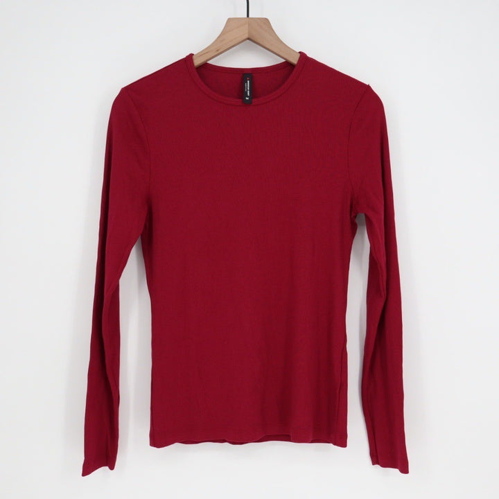 American Giant Womens Long Sleeve Ribbed Knit Crew Neck T Shirt Burgundy Size M