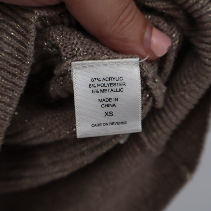 NEW YORK & COMPANY Brown Metallic Knit Dolman Sleeve V Neck Sweater XS