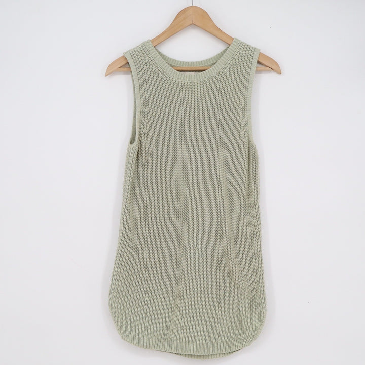LOFT Womens Sage Green Cotton Shaker Knit Sleeveless Crew Neck Sweater Tank S