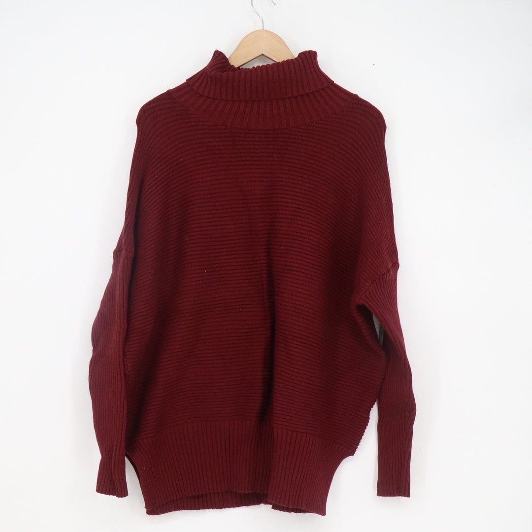 Lilluoxy Womens XL Burgundy Ribbed Turtleneck Oversized Knit Sweater LDC0085
