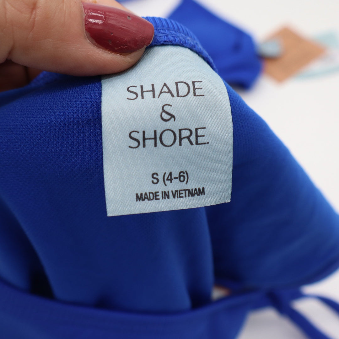 Shade & Shore Bikini Set Womens S Ribbed High Leg Cheeky Blue Side Tie NEW