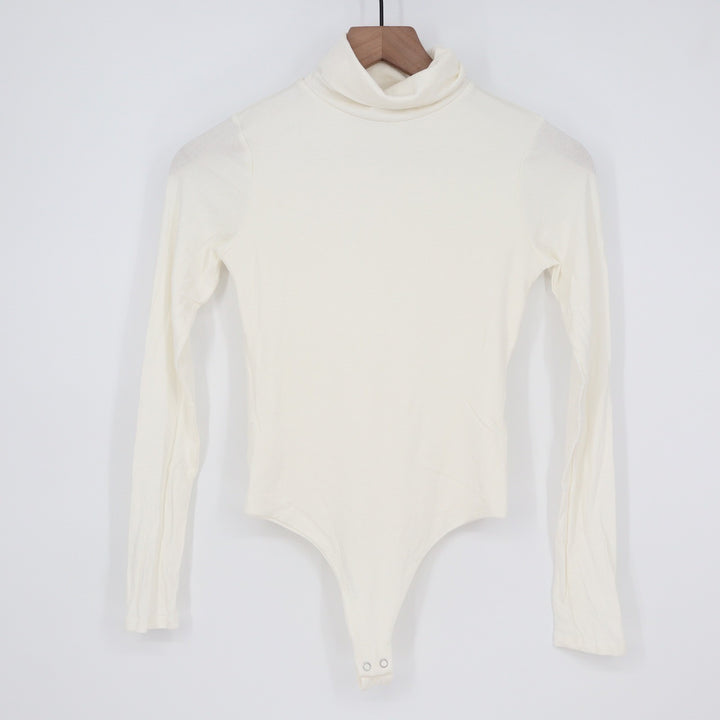 Naked Wardrobe Cream Turtleneck Long Sleeve Bodysuit Mens Small