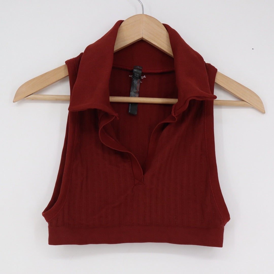 Out From Under Urban Outfitters Burgundy Ribbed Sleeveless Polo Crop Top M/L