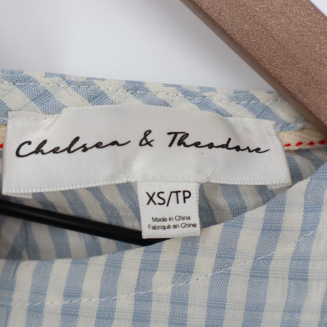 Chelsea & Theodore Crop Top Womens XS Blue White Striped Stretch Ruffled Sleeve