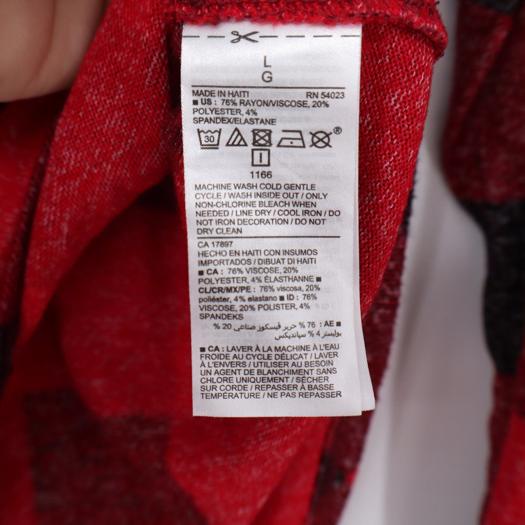 Old Navy Womens Red Black Buffalo Plaid Long Sleeve Scoop Neck Top Large