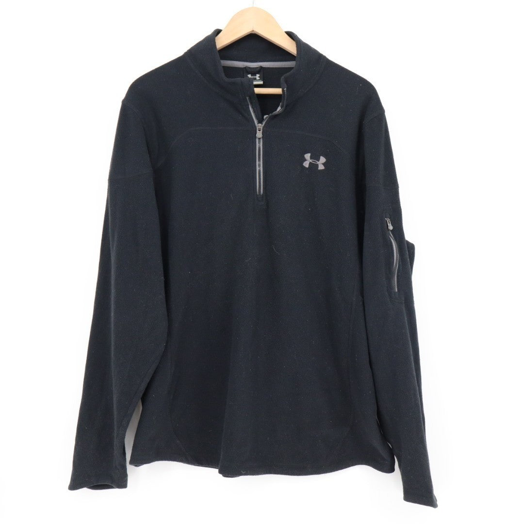 Under Armour Fleece Jacket Men XL Black Quarter Zip Mock Neck Long Sleeve Active
