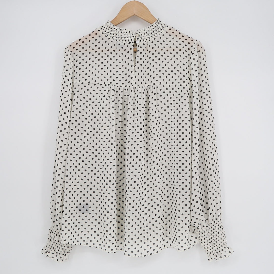 Blashe Blouse Womens 2XL White Polka Dot Pleated Mock Neck Smoked Long Sleeve