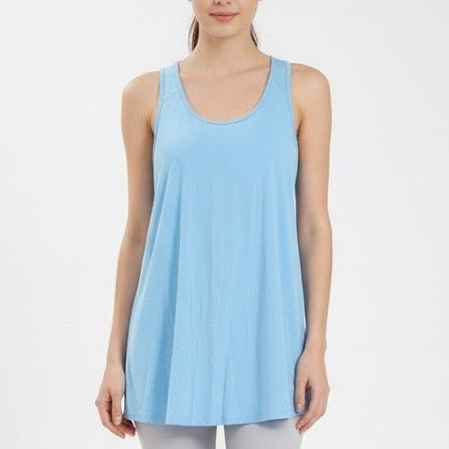 Tank Dress Womens Large Sky Blue Modla Stretch Racerback Scoop Neck Pullover